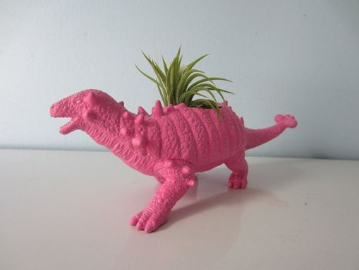 Custom Made Upcycled Dinosaur Planter - Pink Ankylosaurus With Tillandsia Air Plant