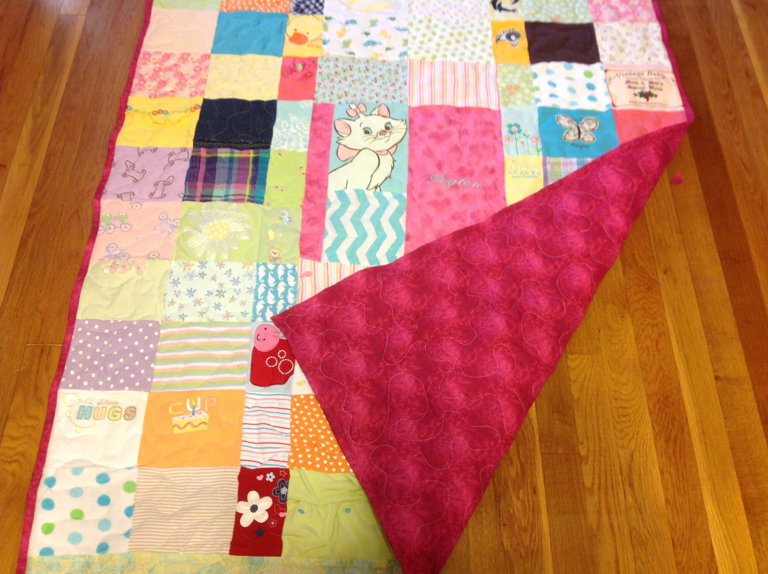 Handmade Custom Embroidered Patchwork Baby Clothing Quilt by Songs And