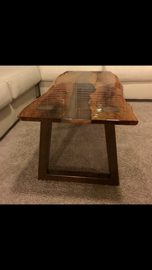 Custom Made Coffee Table,Live Edge Inlay,Steel Base,Woodworking,Living Room,Office,Mesquite,Reclaimed