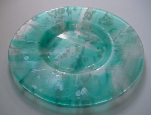 Custom Made Aqua Blue Mist - Dessert Plate - Glass Fusing Artwork