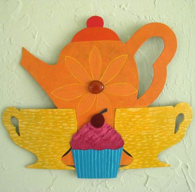 Custom Made Handmade Upcycled Metal Tea Party Wall Art Sculpture