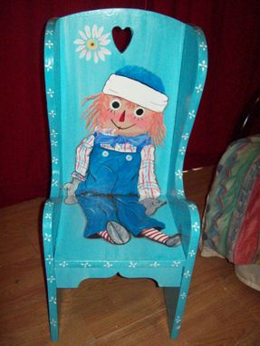 Custom Made Child's Wooden Chair With Raggedy Andy