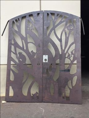 Custom Made Forrest Design Gate  Dual Entry Steel Garden Walk Thru Pedestrian Urban Gate