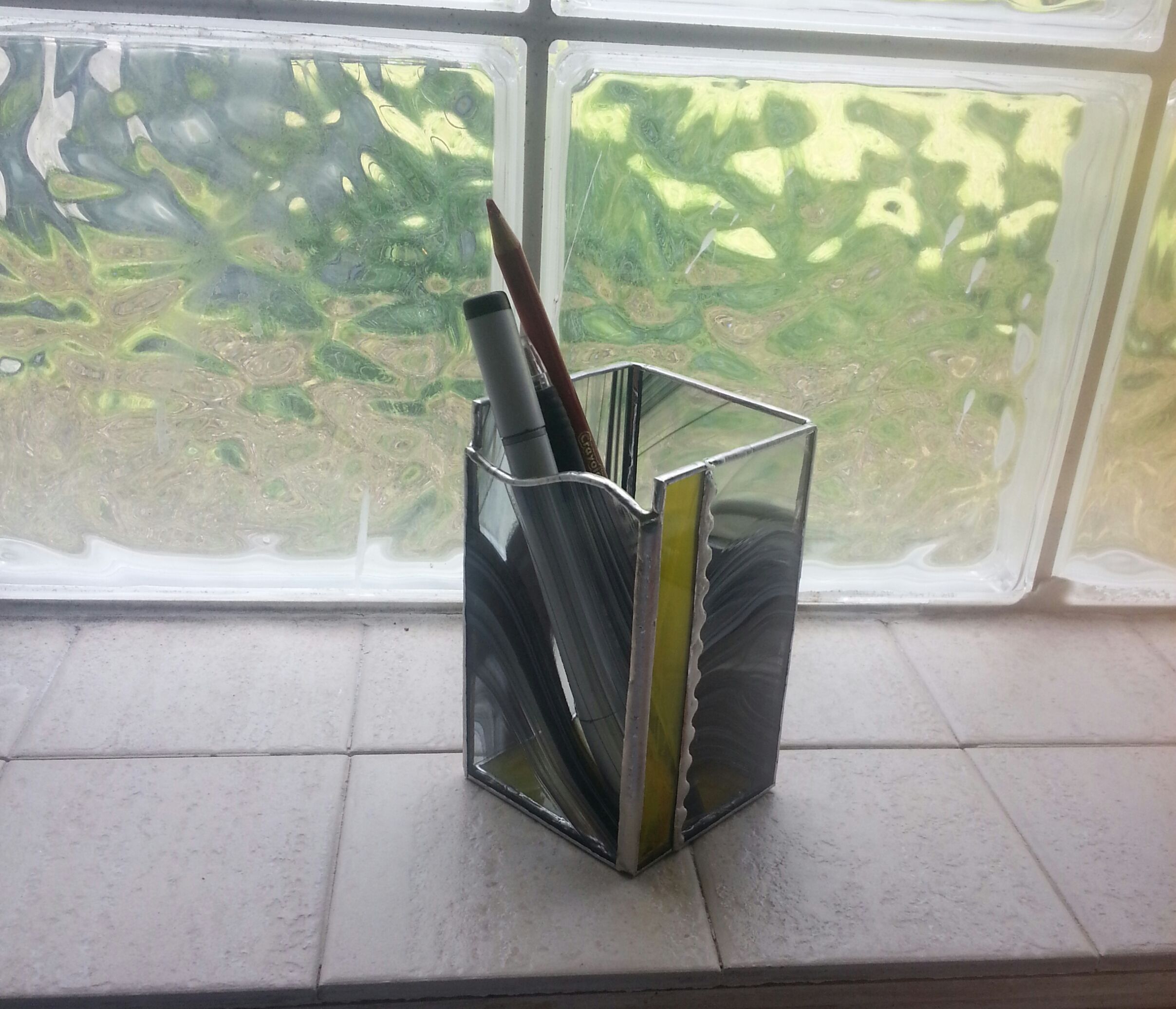 Hand Crafted Stained Glass Pencil Holder And Card Holder Set by Ibg