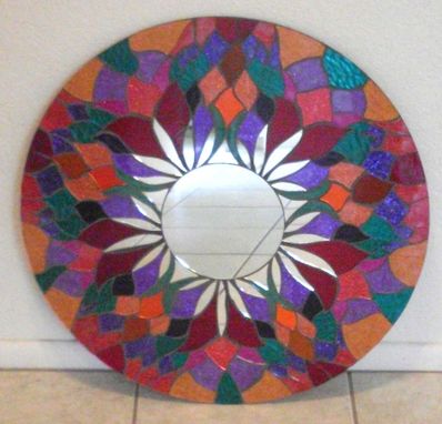 Custom Made Mosaic Mirror Red Round Handmade Glitter Glass