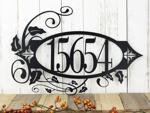 Custom Made Metal House Number Sign, Vines, 5 Digit - Matte Black Shown