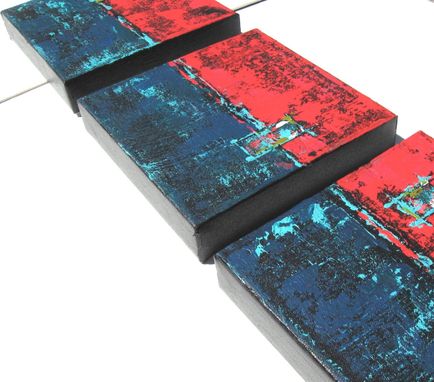 Custom Made Red And Turquoise Abstract Paintings, Triptych, Original Acrylic On Canvas