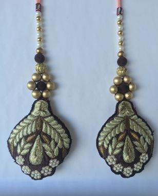 Custom Made Chocolate Brown Silk Fabric. Pearl,Gold, Copper Jari Emd,Hanging In Silk Dori,L- 6' ,W-2.5'