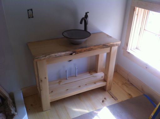 Custom Made Rustic Pine Vanity With Vessel Sink