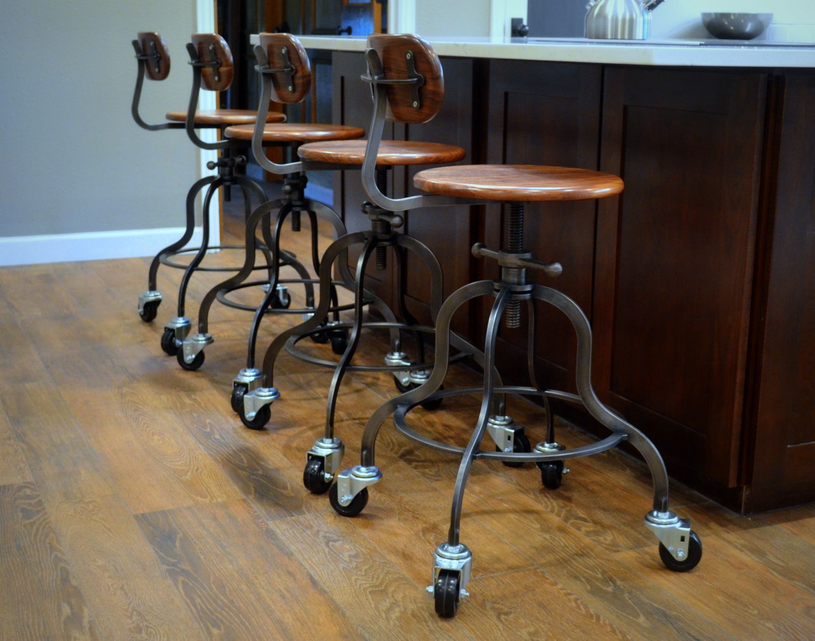 Hand Made Vintage Industrial Stool With Back by Urban Industrial Works