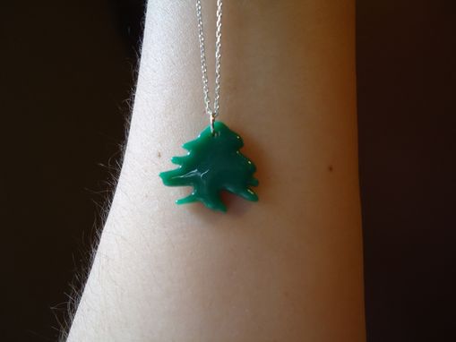 Custom Made Glass Lebanese Cedar Tree Pendant Necklace