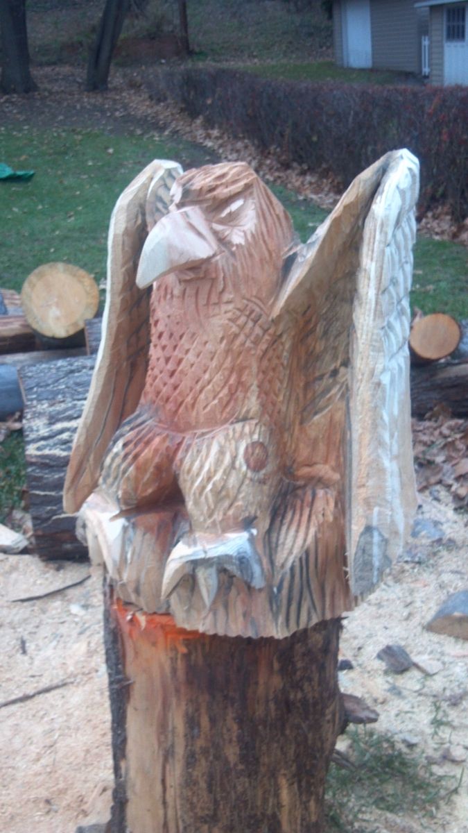 Hand Crafted Chainsaw Carved Eagle With Folded Wings by Parrish ...