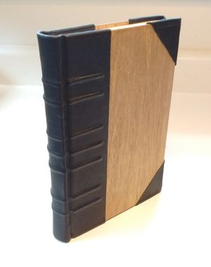 Custom Made Elegant Handmade Book, Case-Bound, In Wood And Black Leather.