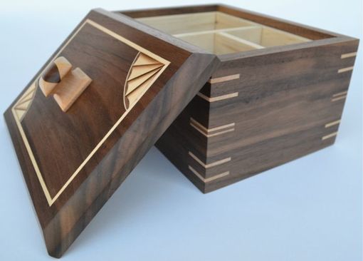 Custom Made Bespoke, Custom Made Walnut And Maple Inlayed Jewelry Box