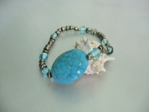 Custom Made Beach Jewelry. Nautical. Turquoise Color Stretchy Bracelet. Made With Aloha. One Of A Kind.