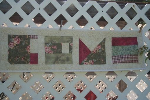 Custom Made Modern Welcome - Green, Pink And Cream Quilted Wall Hanging