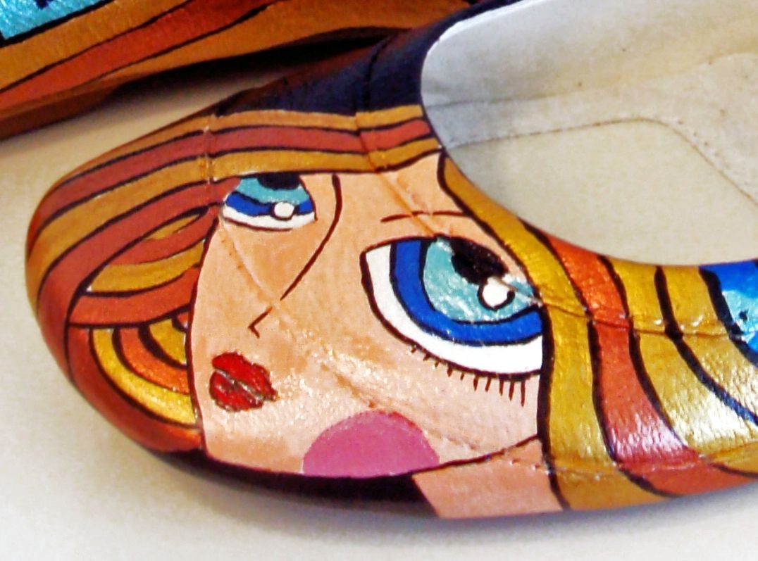 Hand Made Blond Girl Flats Hand Painted Shoes Hand Painted Flats by