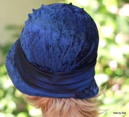 Custom Made Royal Blue Panne Velvet 1920s Cloche Hat