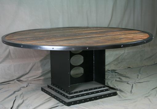 Custom Made Industrial Reclaimed Wood Round Dining Table. Conference Table. Urban Style. Office Furniture.
