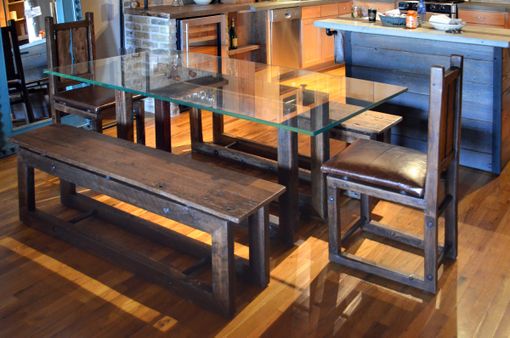 Custom Made Industrial Rustic Table Bench And Chairs Dining Set