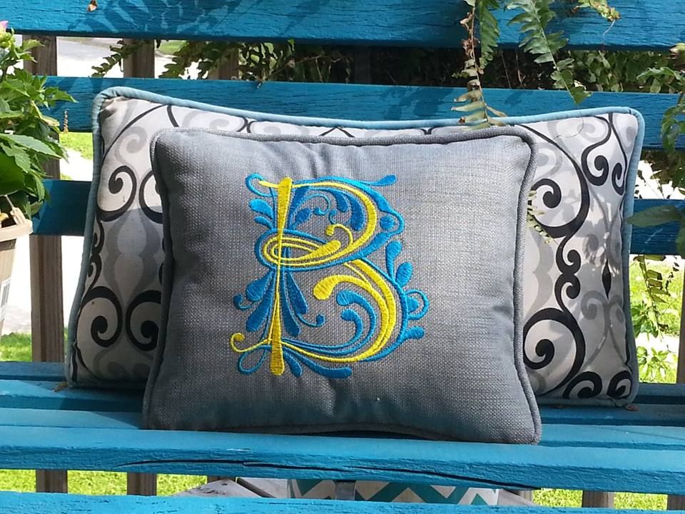 Buy Custom Made 14" X 14" Monogrammed Outdoor Pillow, made to order