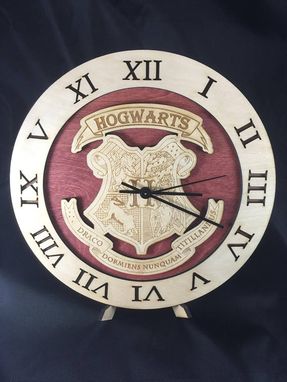 Custom Made Hogwarts School Crest From Harry Potter Laser Cut Stained Wood Clock