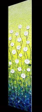 Custom Made Original Abstract White Blossom Flowers Impasto Yellow Landscape Art Textured Palette Knife Painting