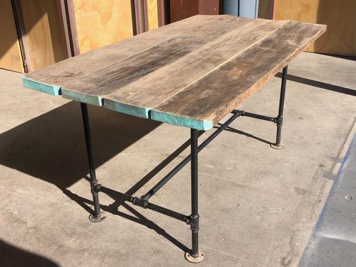 Custom Made Reclaimed Scaffold Plank Table With Steel Pipe Base