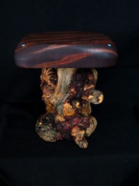 Custom Made Inlaid Curly Redwood Display Table Pedestal
