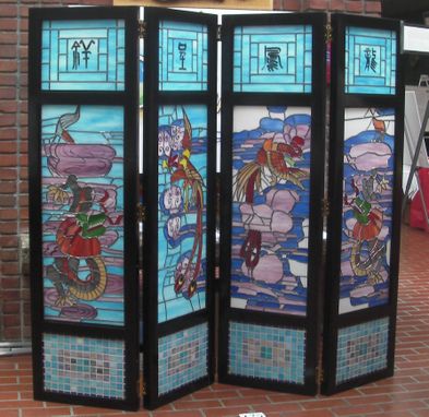 Custom Made Four Panels Stained Glass Room Screen By July 30