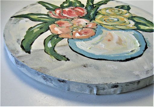 Custom Made Original Round Acrylic Still Life Painting, Floral Wall Art, 12" Diameter