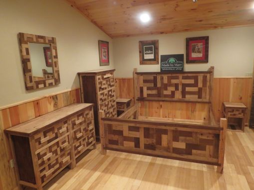 Custom Made Unique Square Tiled Wormy Chestnut King Bedroom Set