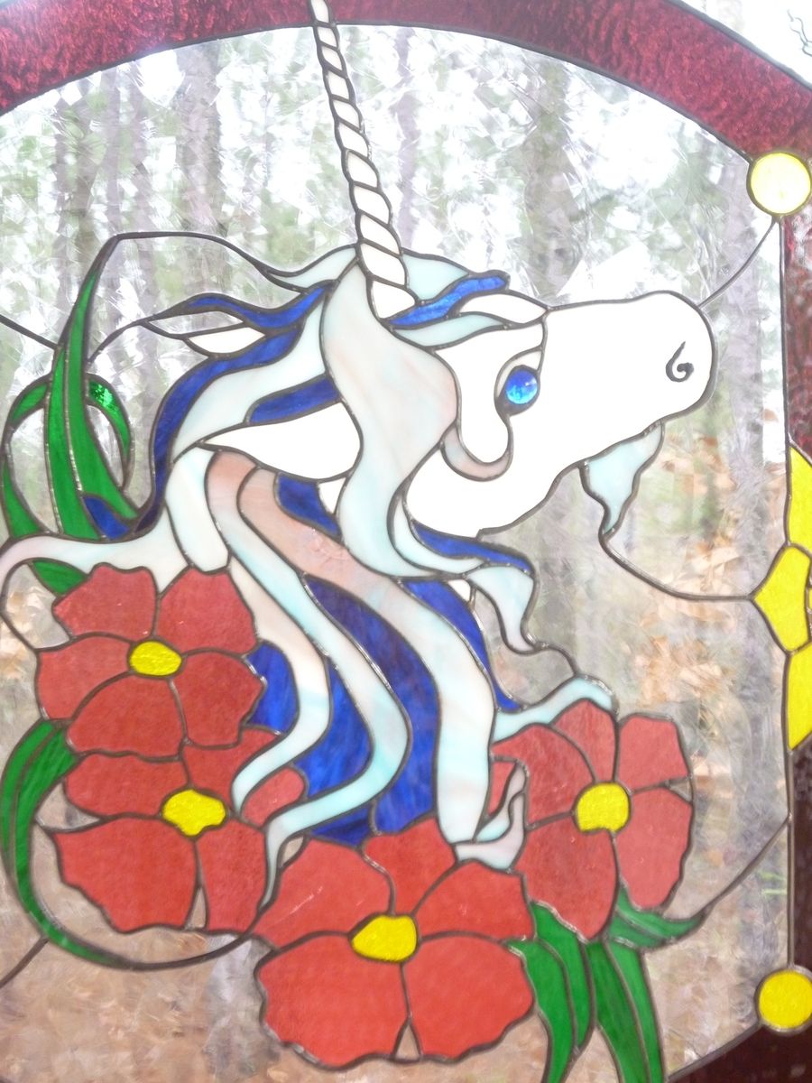 Hand Crafted Unicorn Stained Glass Hanging Panel by The Last Unicorn