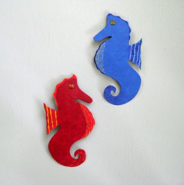 Custom Made Handmade Upcycled Metal Seahorse Wall Art Sculpture In Red