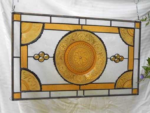 Custom Made Stained Glass Window Panel Recycled Vintage Tiara Sandwich Glass Plates