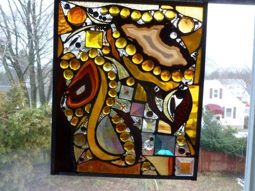 Custom Made Amber-Colored Stained Glass Abstract Art Panel