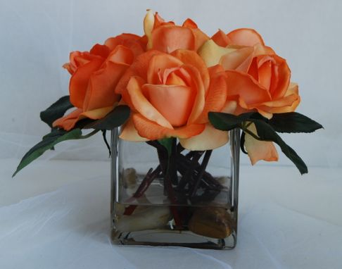 Custom Made Orange Roses In Glass Vase