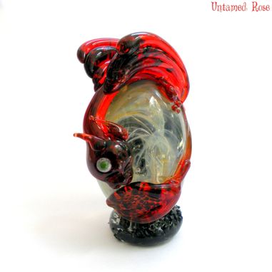 Custom Made Dragon Egg Glass Statue, Flamework Sculptural, Lampwork Handblown Dragonette Sra Fiery Red