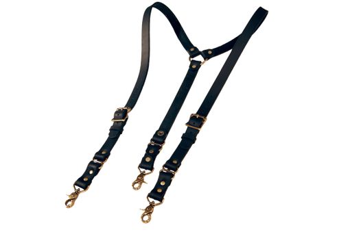Custom Made Double Thick Black Leather Suspenders With Antique Brass Hardware