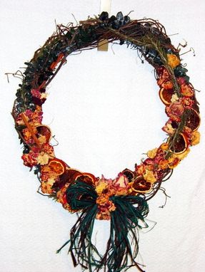 Custom Made Handmade Grapevine Wreath With Dried Roses And Oranges