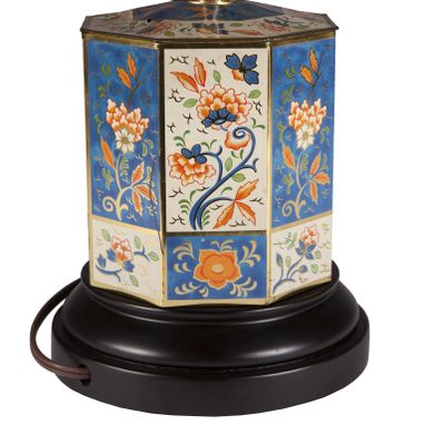 Custom Made Small Vintage Blue Floral Hexagonal Caddy Lamp