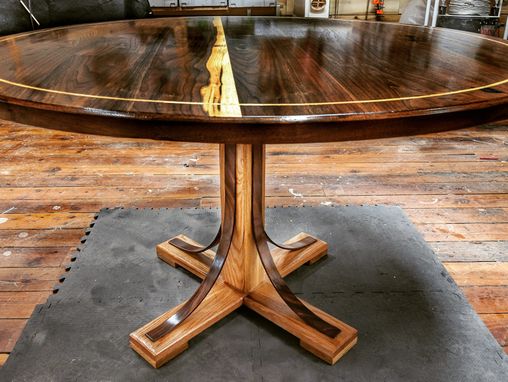 Custom Made Solid Walnut Round Pedestal Table With With Bent Walnut Accents And Sold Oak Pedestal Base