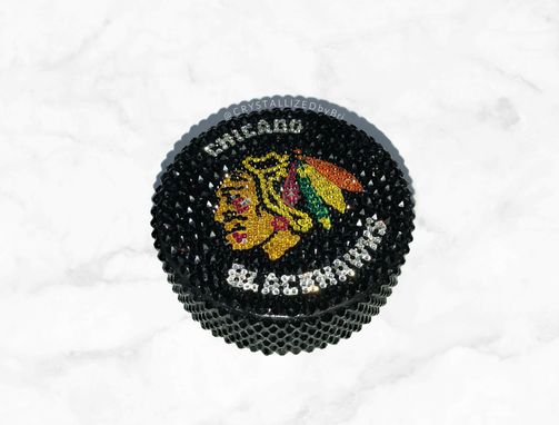 Custom Made Any Team Crystallized Hockey Puck Nhl Sports Game Size Bling European Crystals Bedazzled Blackhawks
