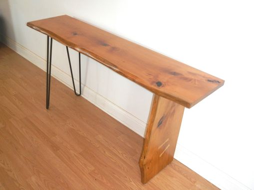 Custom Made Live Edge Mid Century Modern Console Table With Hairpin Steel Legs