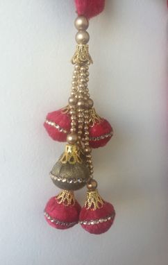 Custom Made Hot Pink Velvet Balls With Crystal Stones Design, Hanging With Gold Beads[30$]