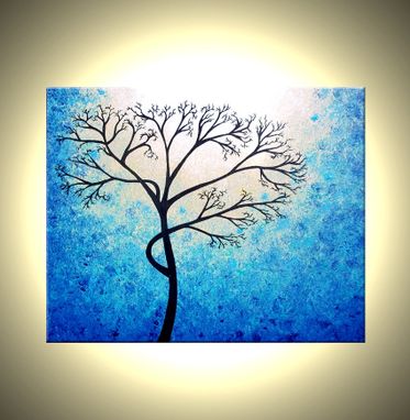 Custom Made Original Abstract Tree Painting,Textured Cherry Blossom,Blue Tree,Abstract Blue White Tree Painting