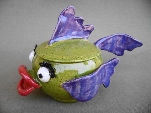 Custom Made Fish Lips Serving Bowl For Salsa, Sugar, Honey Or Salt With A Fish Tale Ladel