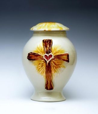 Custom Made Funeral Urn Brown Heart Cross