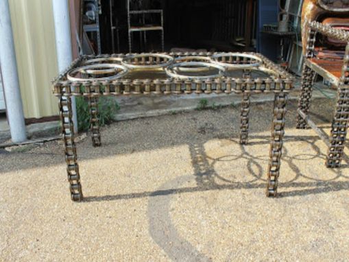 Custom Made Coffee Table Sculptural Furniture, Metal Chain Industrial Chic Accent