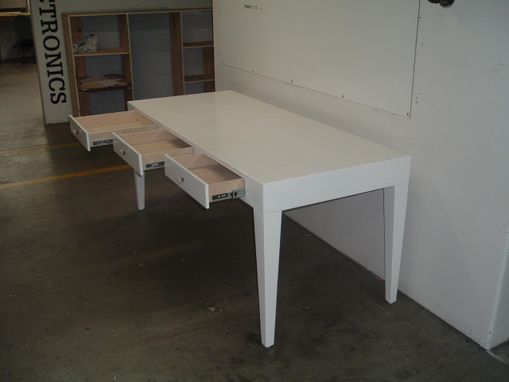 Custom Made White Lacquered Desk And Cabinet Set
